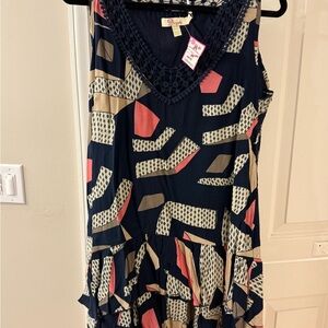 Stylish Geometric Kids Dress - Navy, Pink, Tan